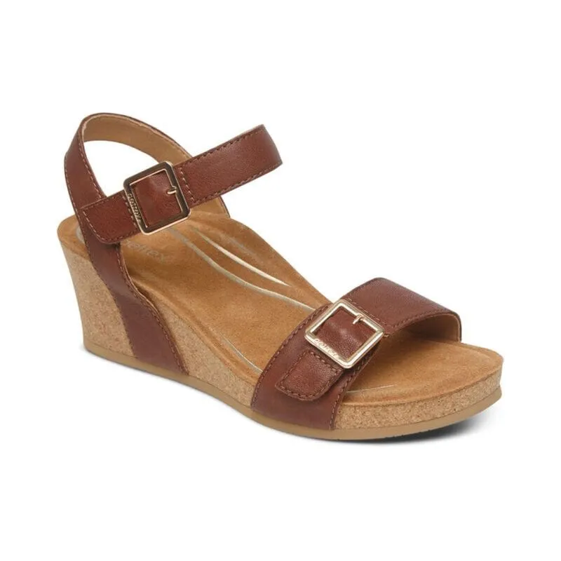 Aetrex Women's Lexa Wedge Sandals- Walnut