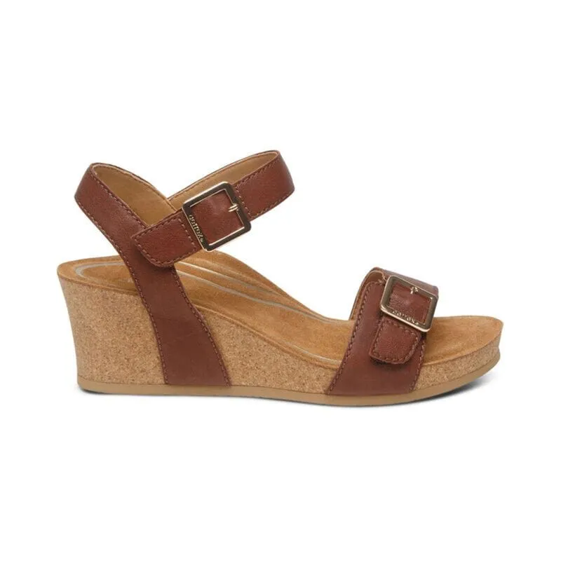 Aetrex Women's Lexa Wedge Sandals- Walnut