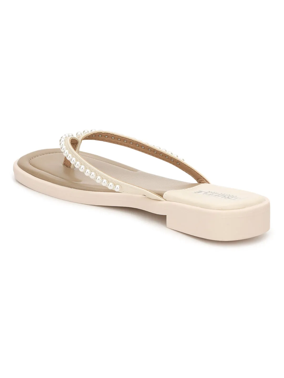 Beige PU Pearl Slip-On Flats (TC-RS3594-BEIG)