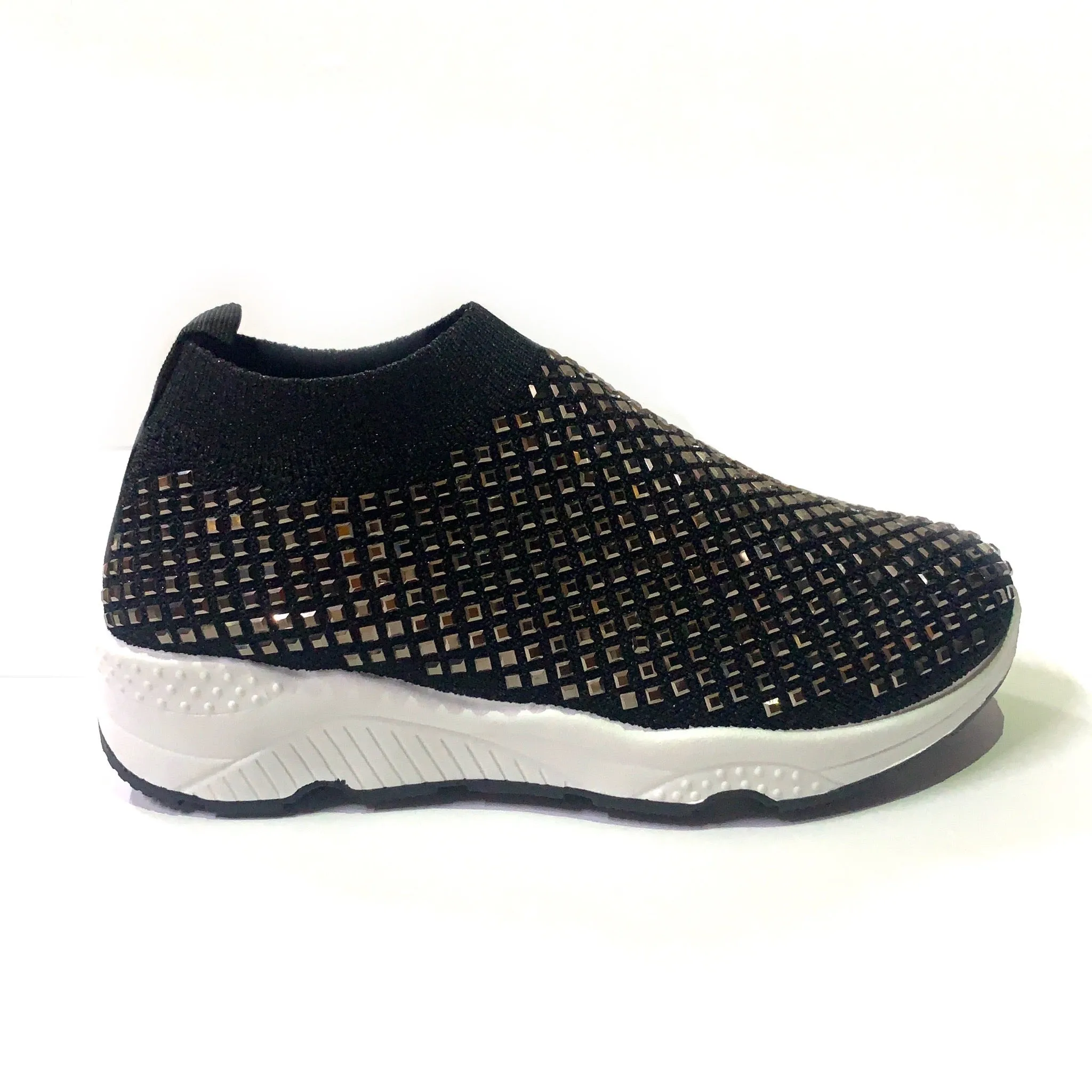 Black Crystal-Embellished Slip-On Gym Shoes