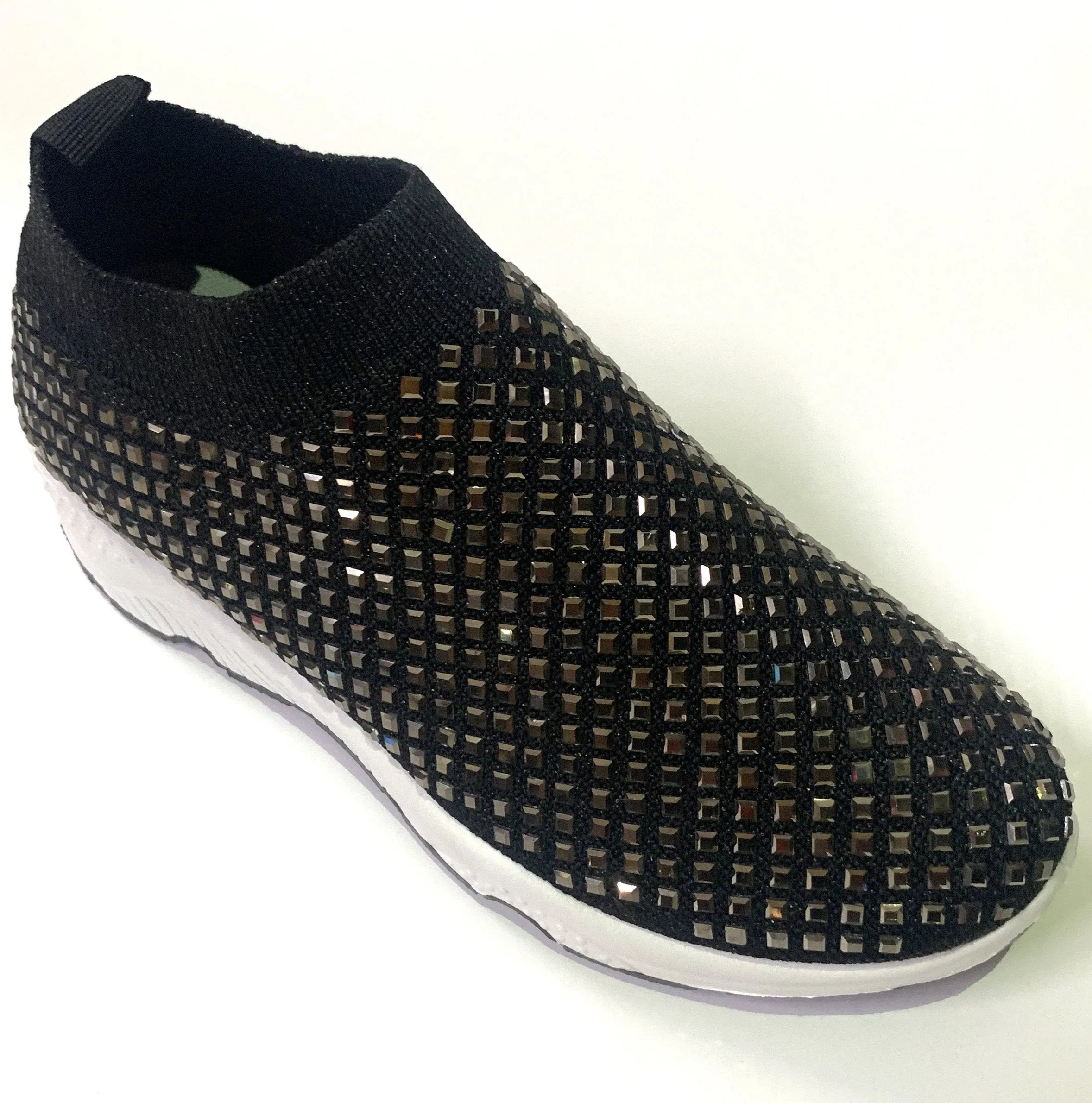 Black Crystal-Embellished Slip-On Gym Shoes