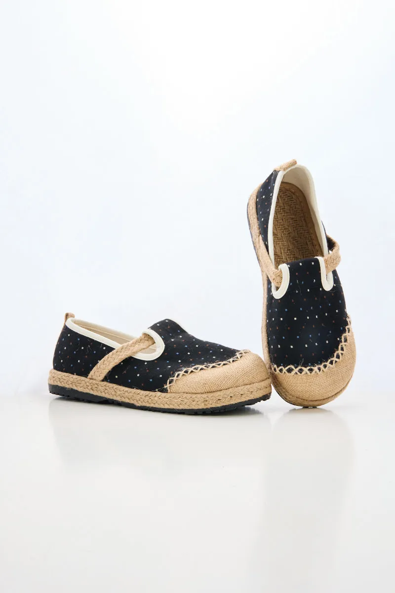 Cactus Rose | Aletta Dots Linen Espadrilles - Black