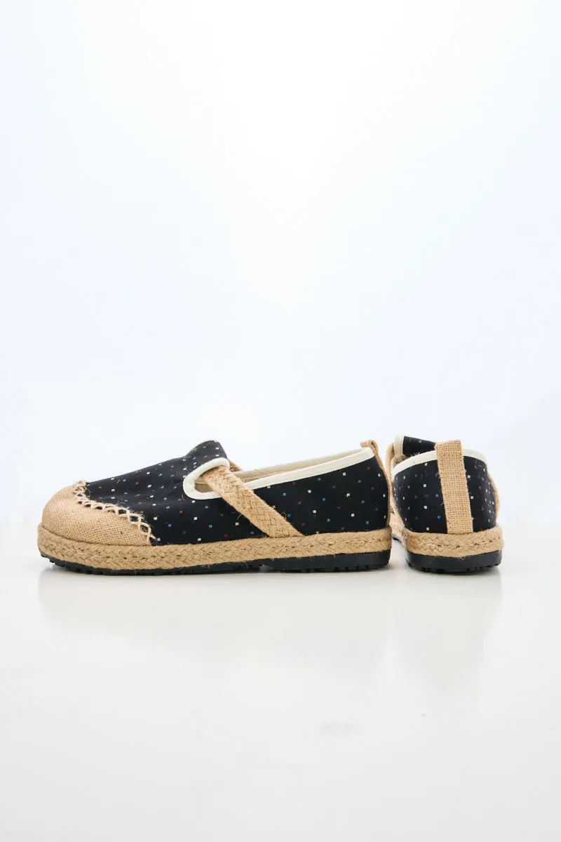 Cactus Rose | Aletta Dots Linen Espadrilles - Black