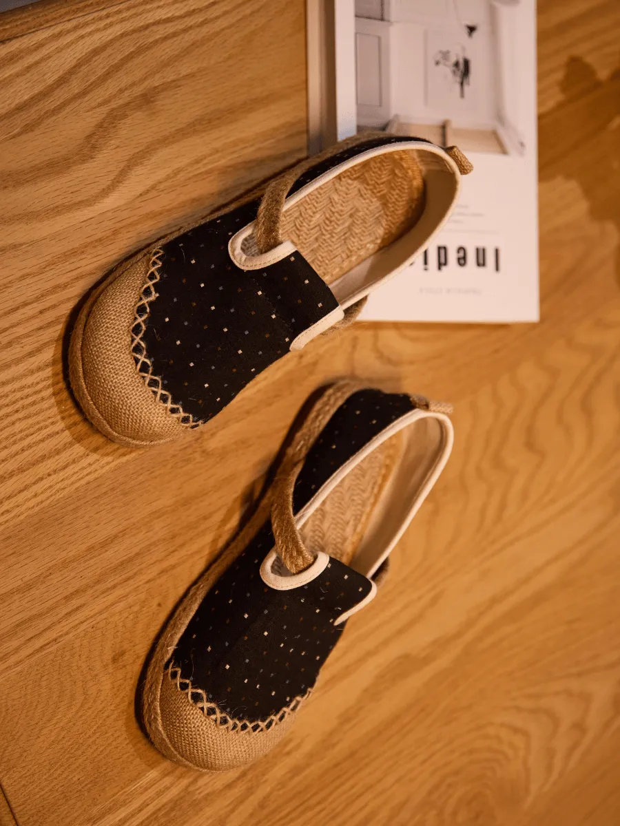 Cactus Rose | Aletta Dots Linen Espadrilles - Black