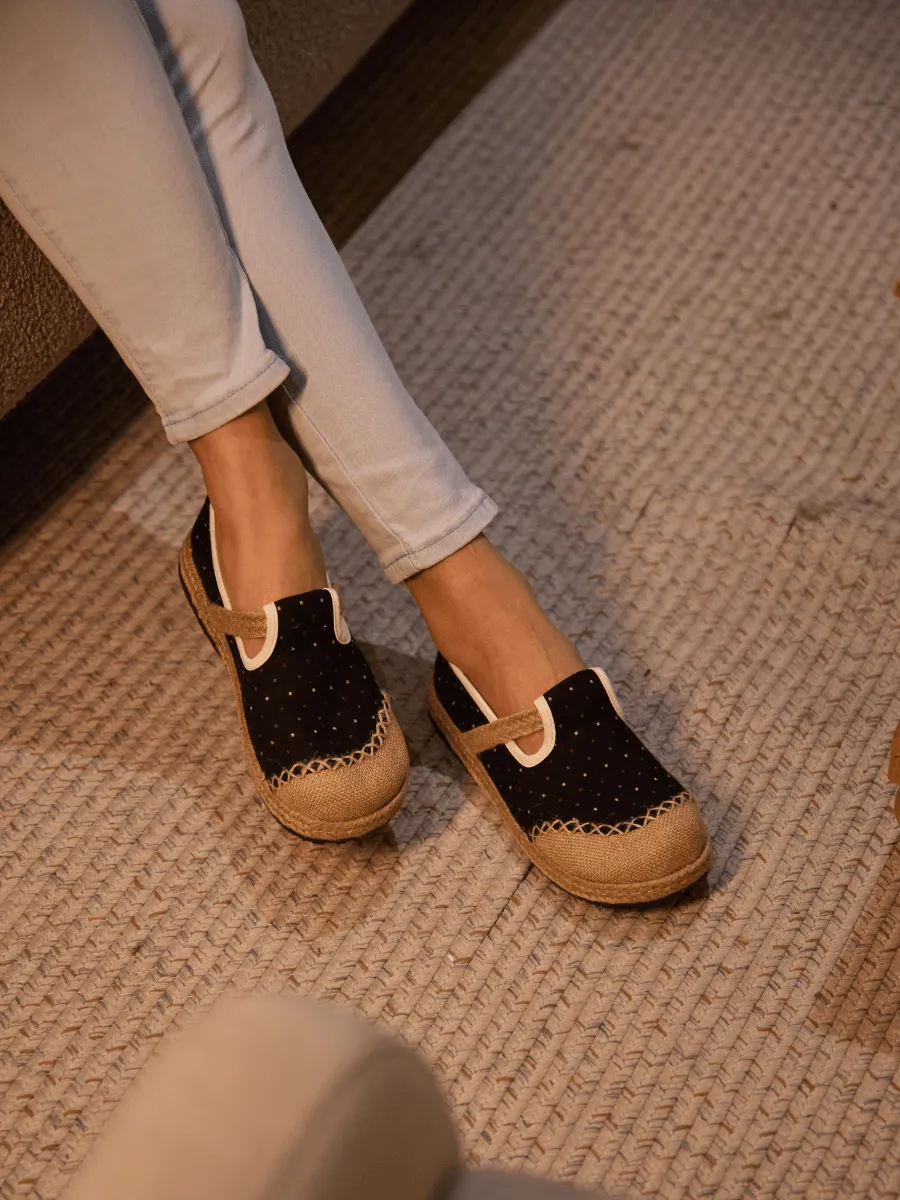 Cactus Rose | Aletta Dots Linen Espadrilles - Black