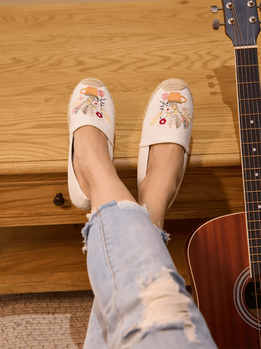 Cactus Rose | Cup Of Blossom Linen Espadrilles - Cream