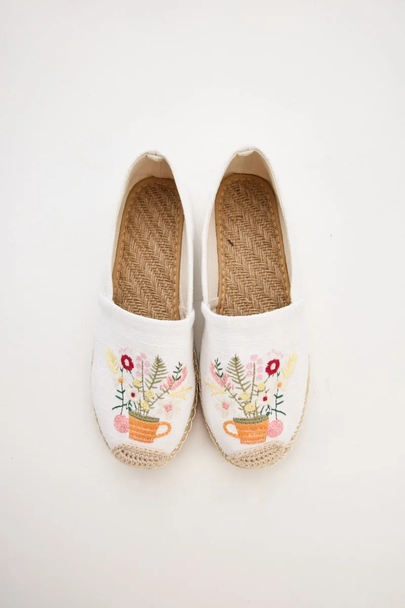 Cactus Rose | Cup Of Blossom Linen Espadrilles - Cream