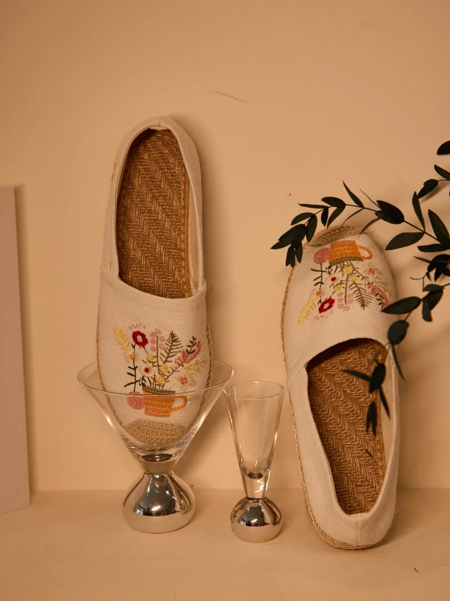 Cactus Rose | Cup Of Blossom Linen Espadrilles - Cream