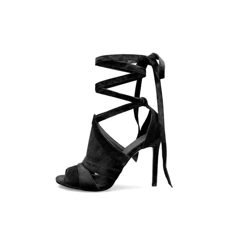 Casual Peep Toe Suede Strap High Heel Sandals