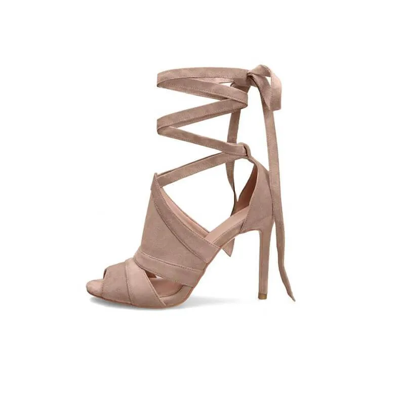 Casual Peep Toe Suede Strap High Heel Sandals