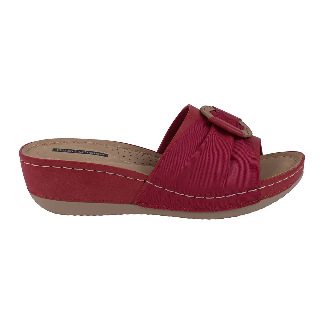 Ellen Red Hardware Comfort Wedge Sandals