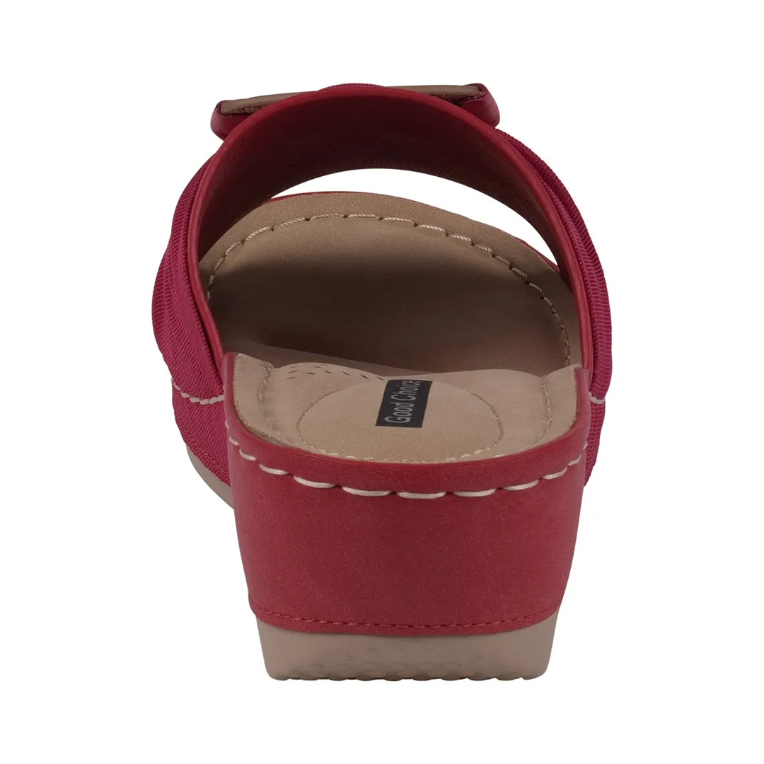 Ellen Red Hardware Comfort Wedge Sandals