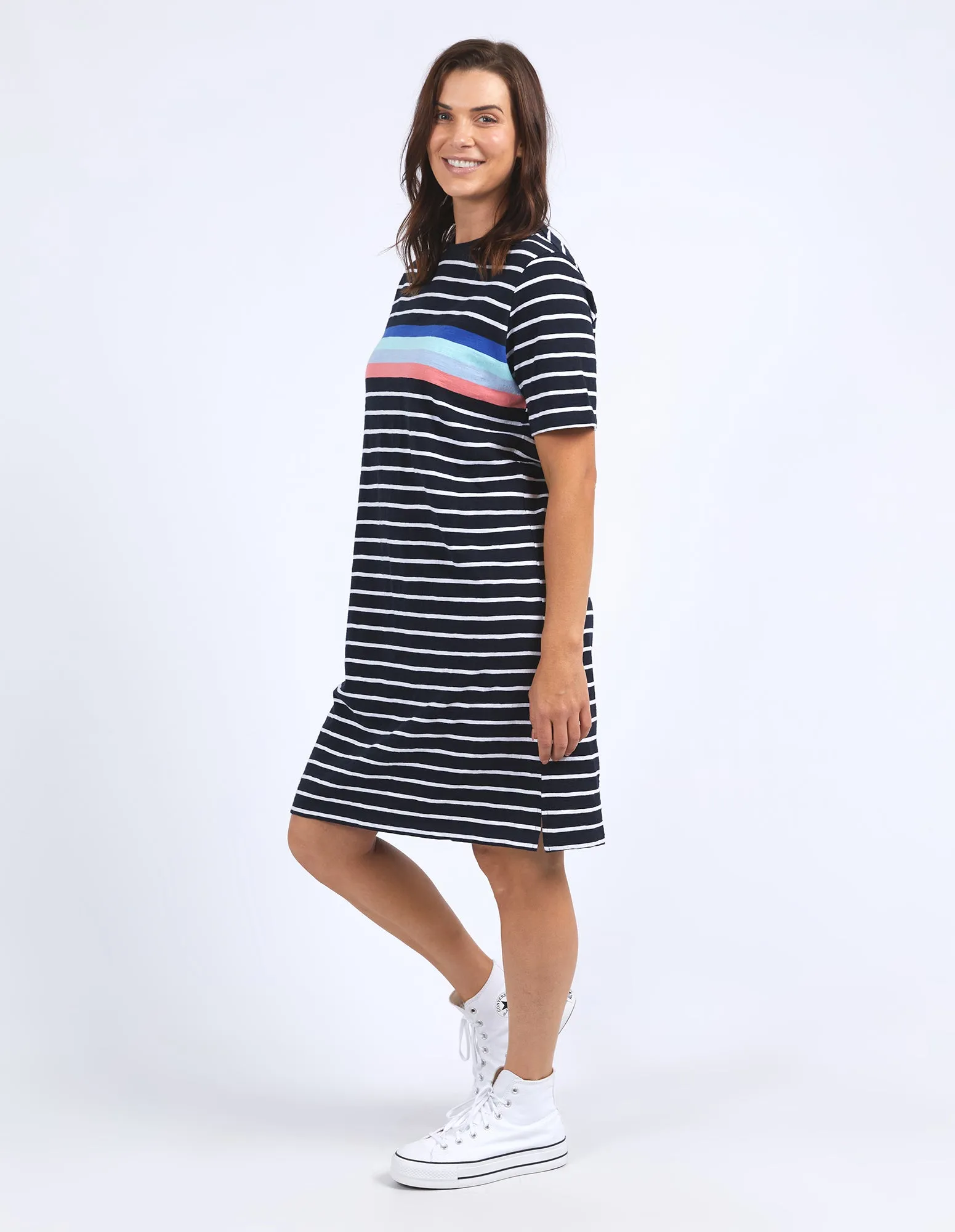 Elm Zena Tee Dress Navy & White Stripe