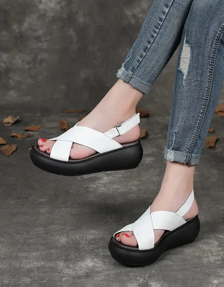 Fish-Toe Cross Strap Wedge Sandals