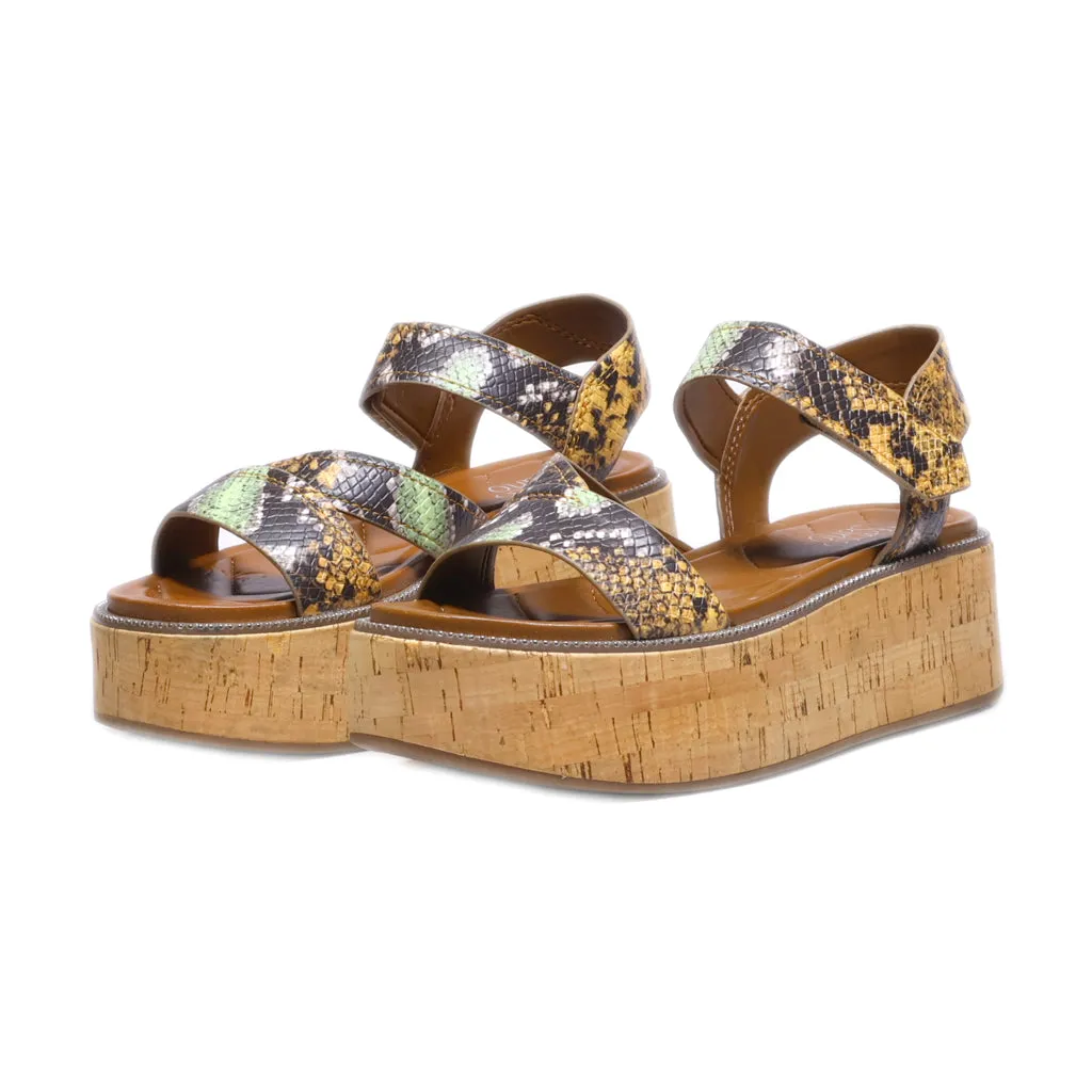 Franco Sarto Wedge Sandals Leather Brown Colour For Women