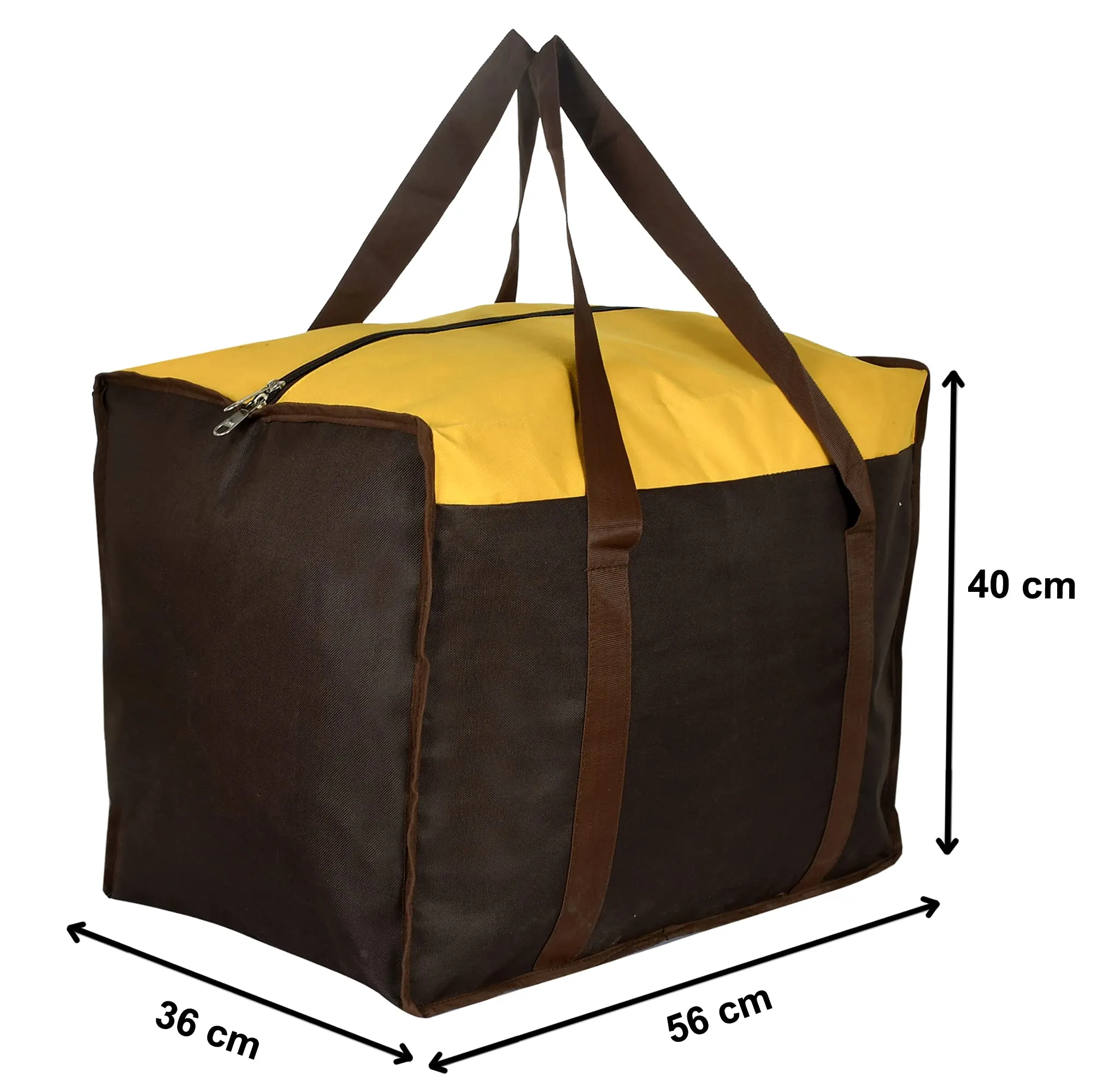 Fun Homes Medium Size Water Resistant Foldable Reusable Shopping Bag, Grocery Bag, Large Storage Bin Tote Bag for Clothes,Toys,Shoes and Picnic (Brown & Yellow)