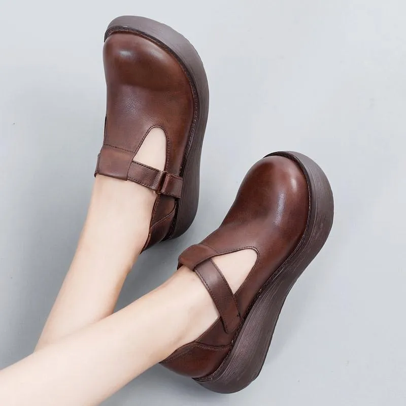 Handmade Retro Comfortable T-strap Wedge Sandals