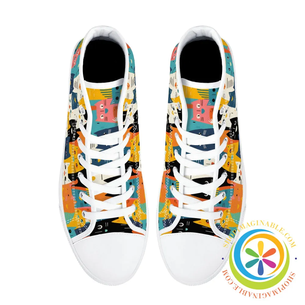 Happy Cat Lady Ladies High Top Canvas Shoes