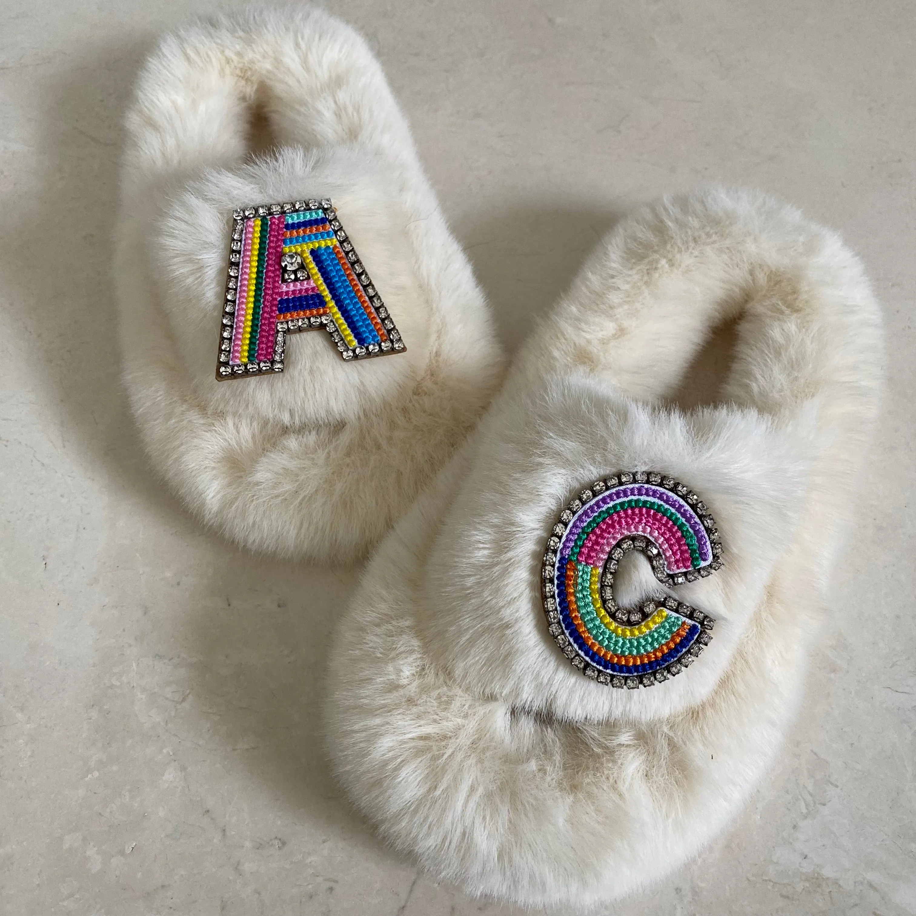 Kids Furry Slides Off White