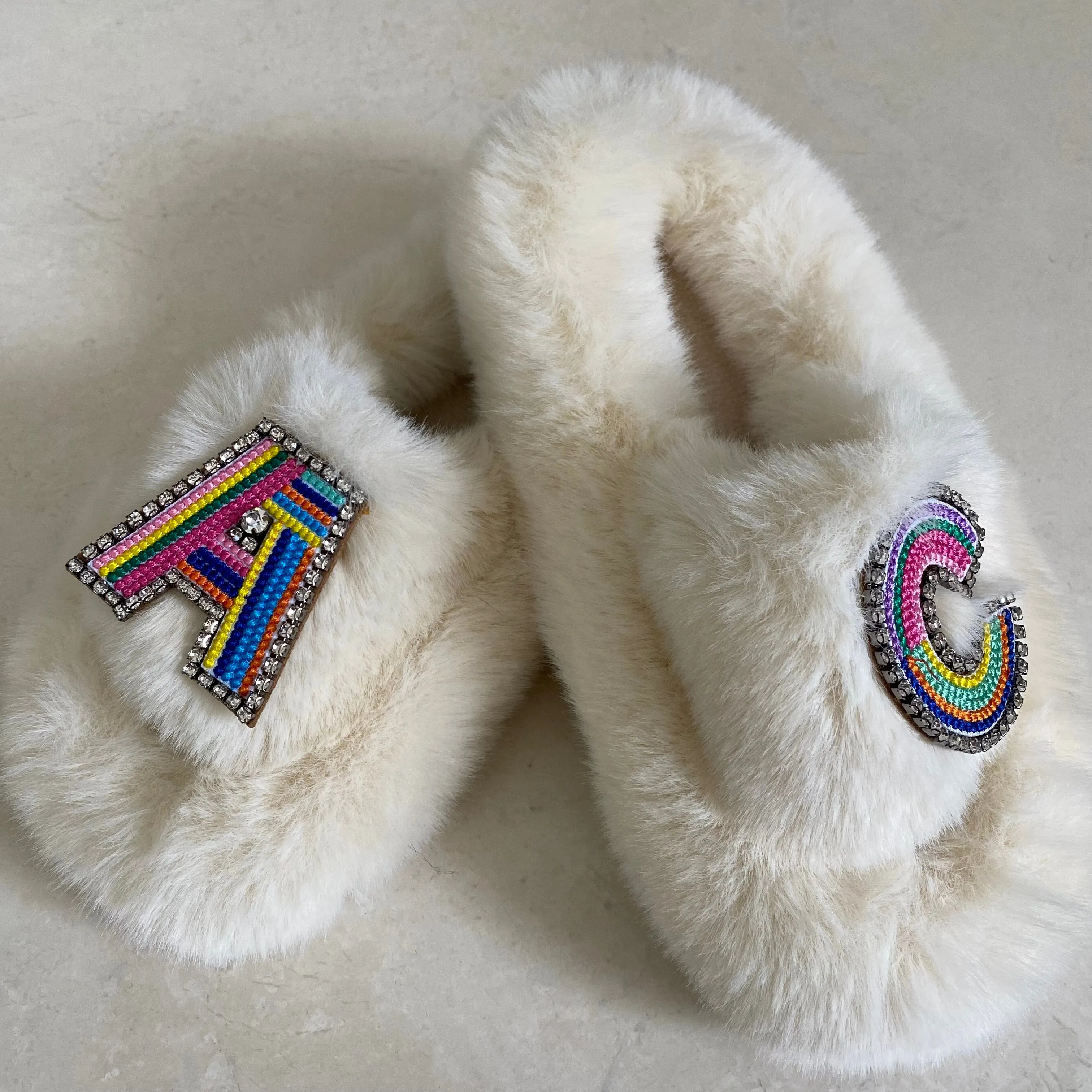 Kids Furry Slides Off White