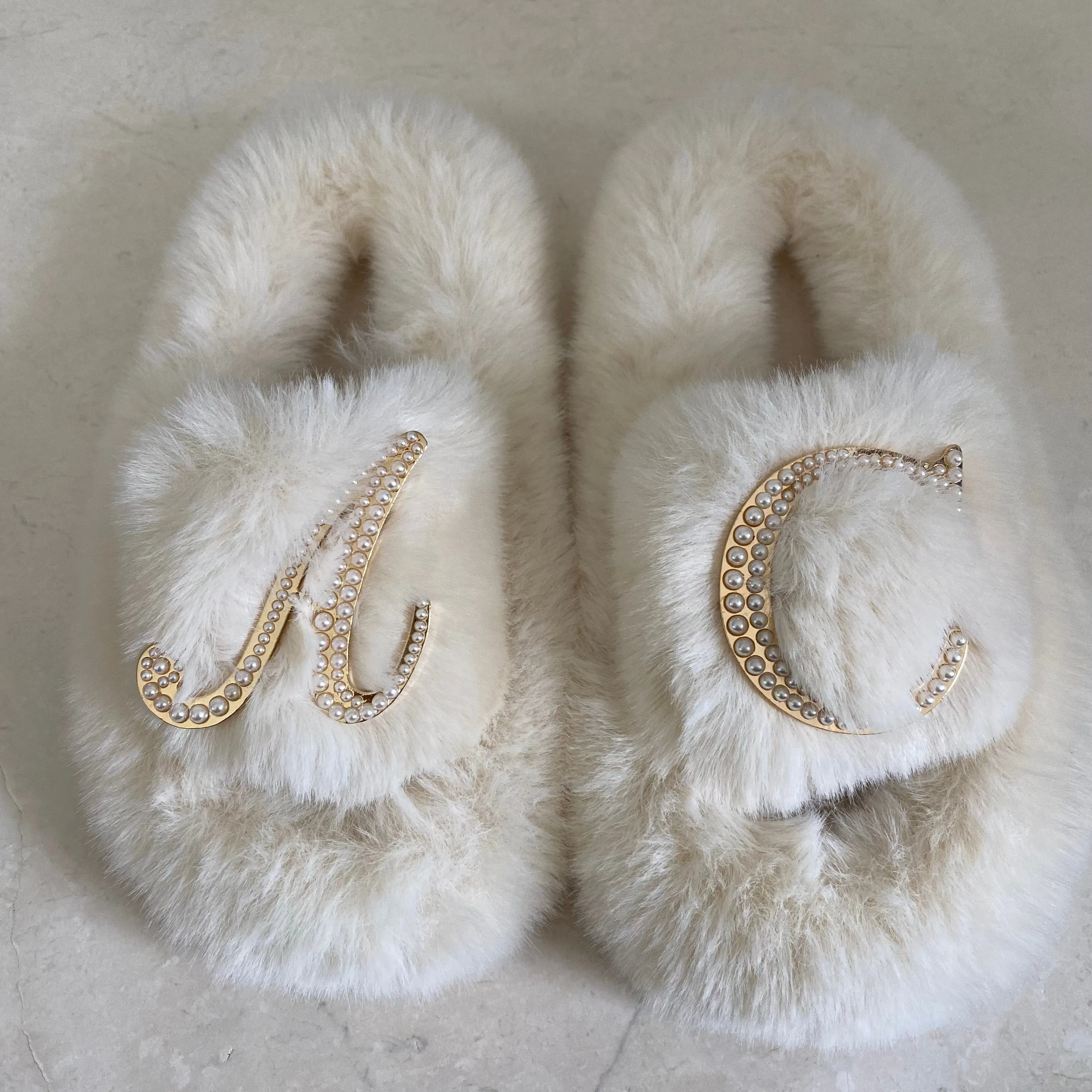 Kids Furry Slides Off White