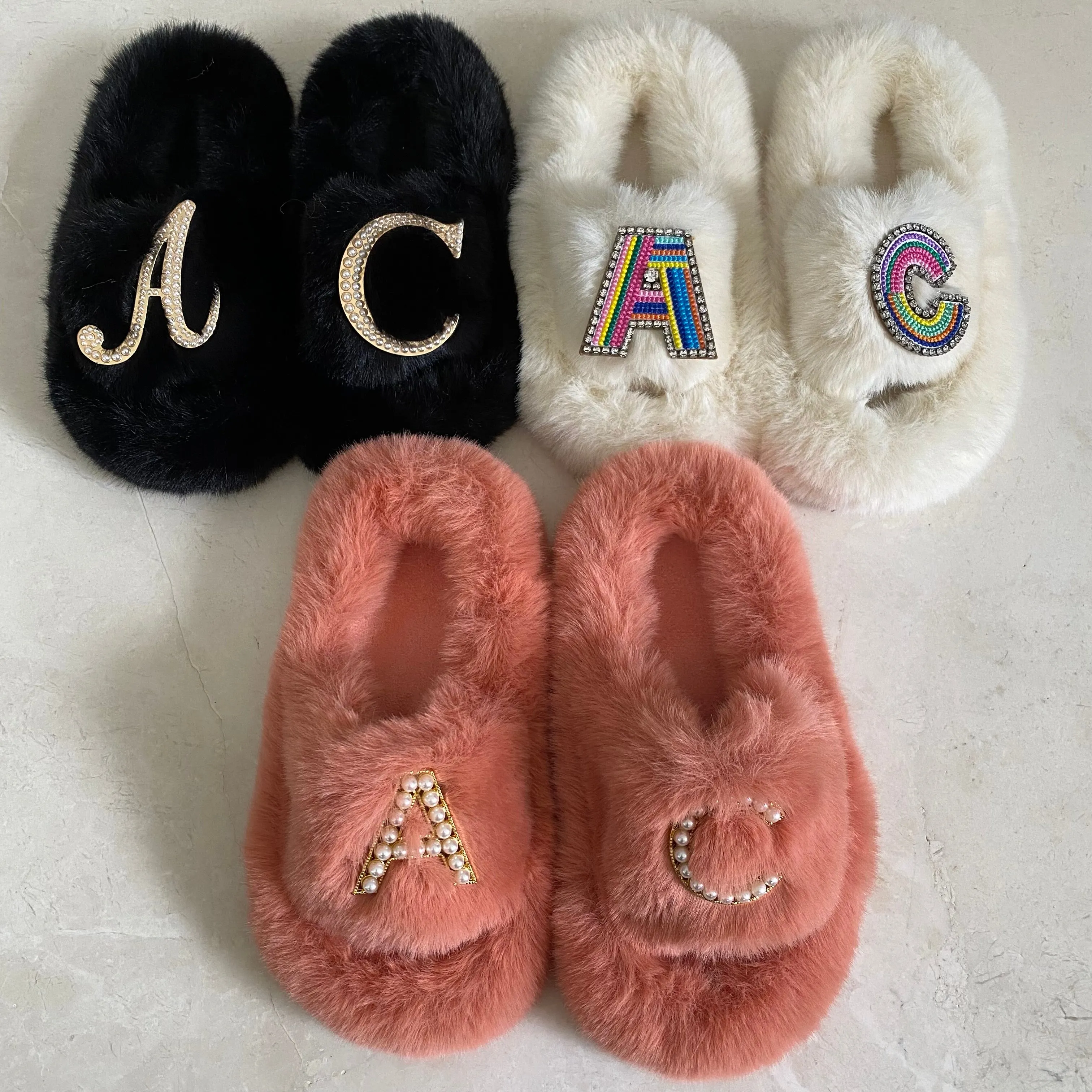 Kids Furry Slides Off White