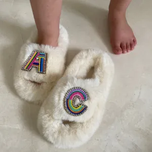 Kids Furry Slides Off White