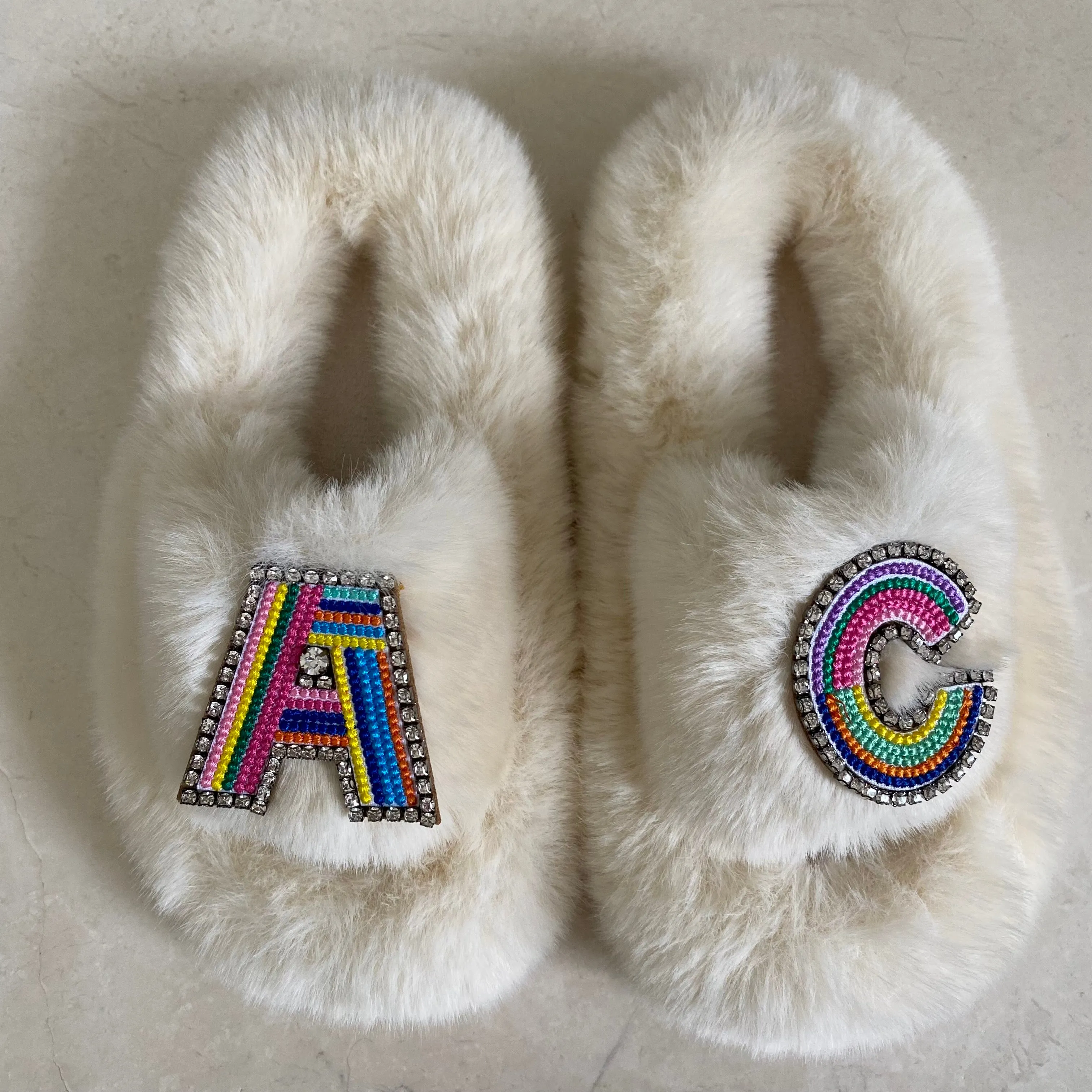 Kids Furry Slides Off White