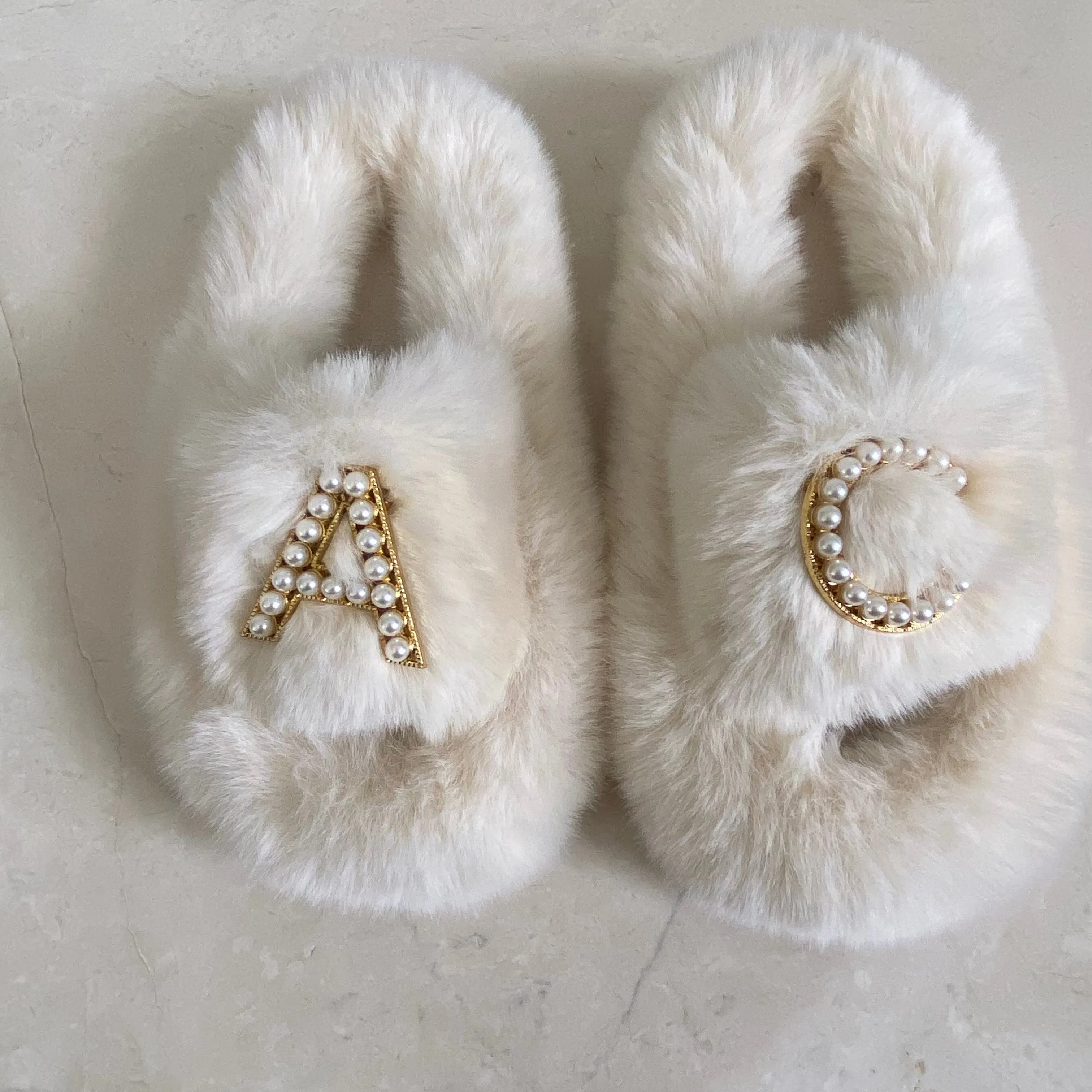 Kids Furry Slides Off White