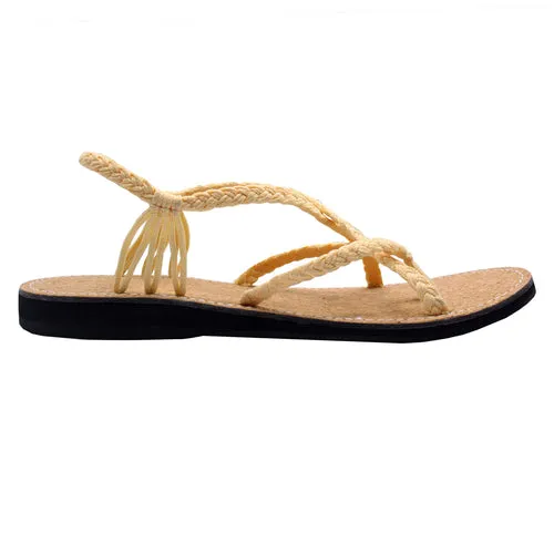 Markerandhands Handwoven Rope Flat Sandals For Women Spring Cream Cork