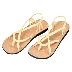 Markerandhands Handwoven Rope Flat Sandals For Women Spring Cream Cork