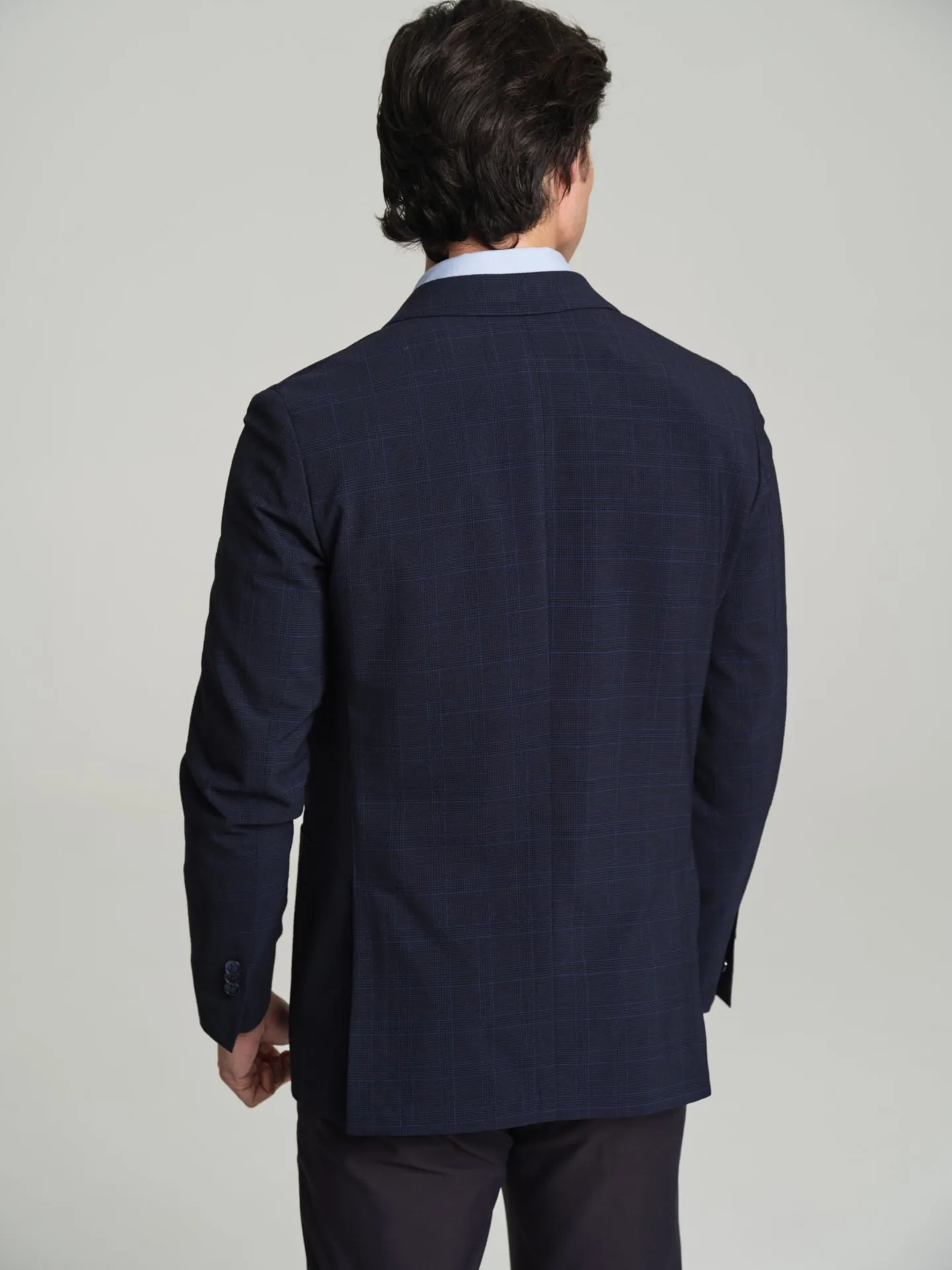 Packable slim fit check blazer