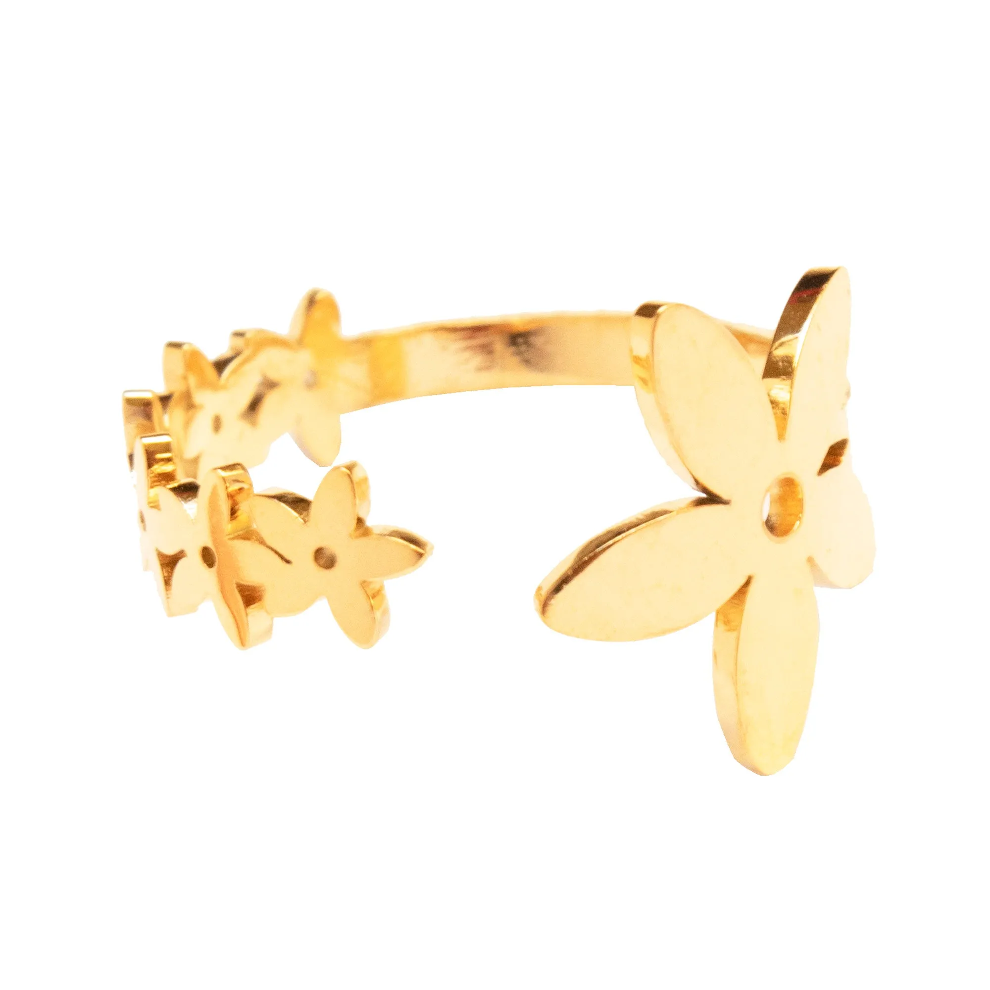 Plumeria Cuff Ring Size 7 Stainless Steel Gold Tone