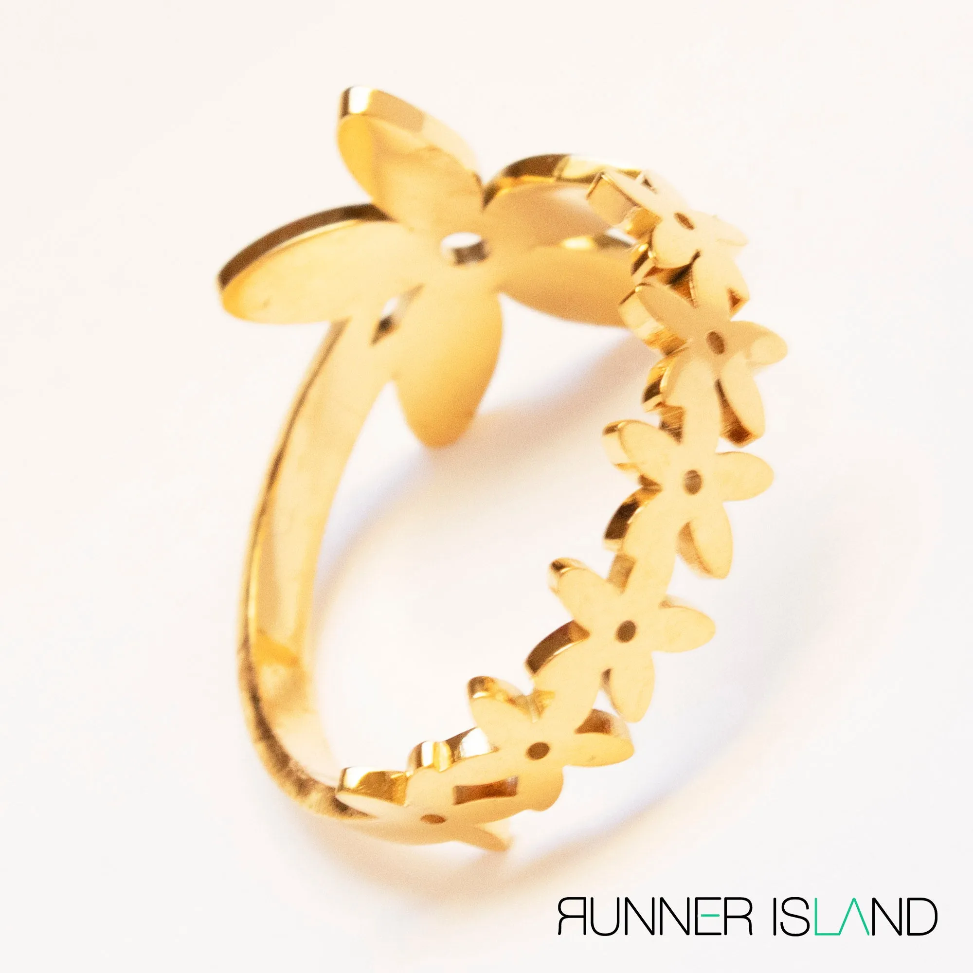 Plumeria Cuff Ring Size 7 Stainless Steel Gold Tone