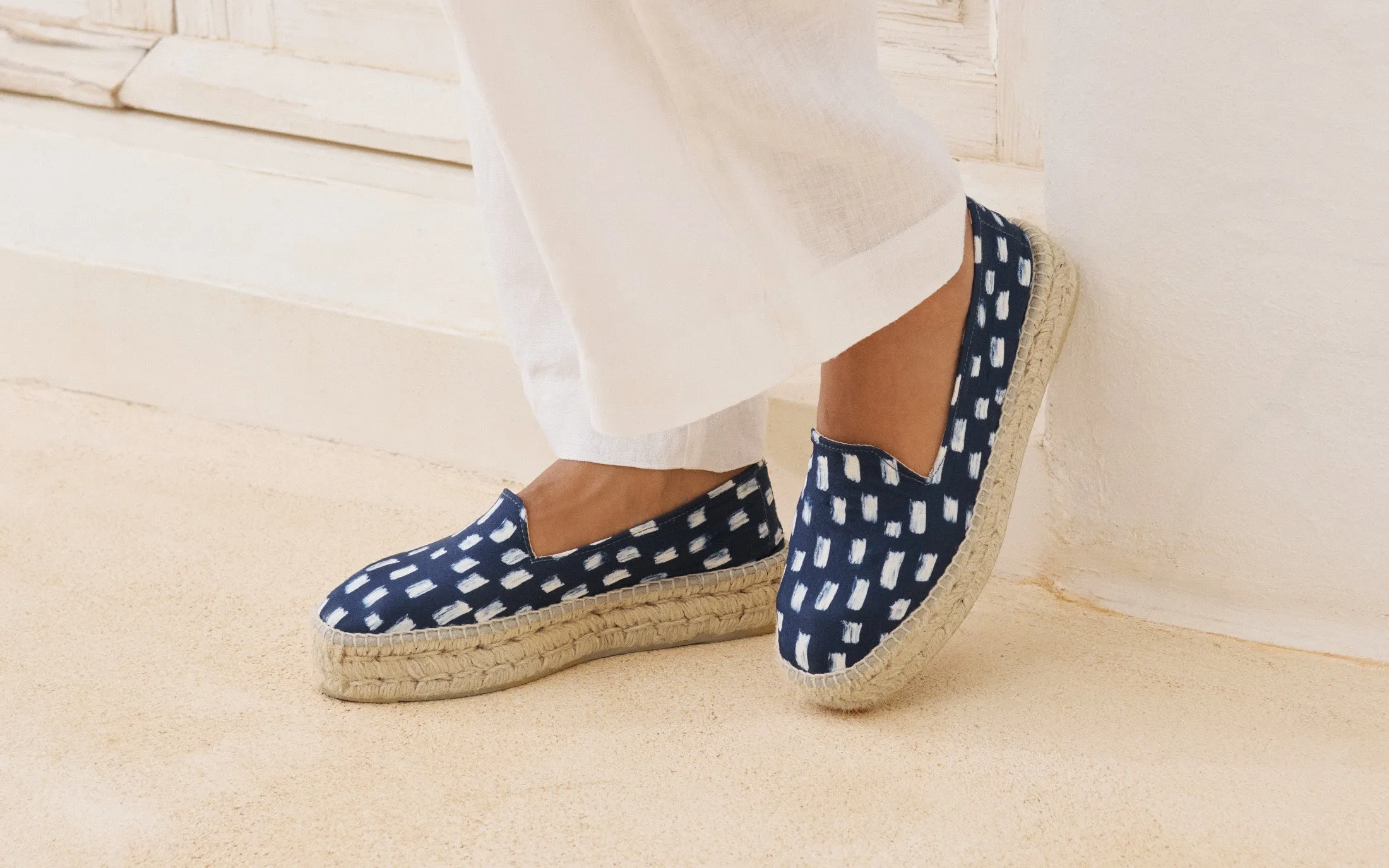 Silk Double Sole Espadrilles - H48D0 - Monaco Navy Blue Pois