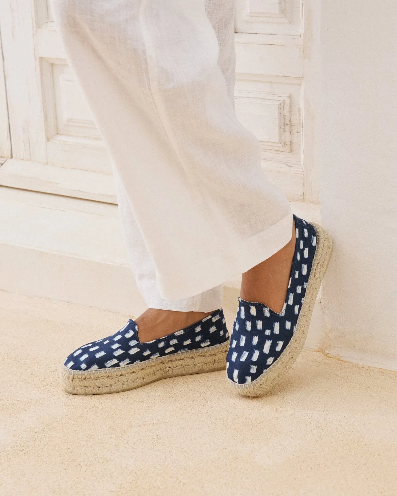 Silk Double Sole Espadrilles - H48D0 - Monaco Navy Blue Pois