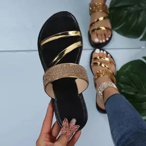 Summer Sandals for Women Flat Sandal Sparkle Rhinestone