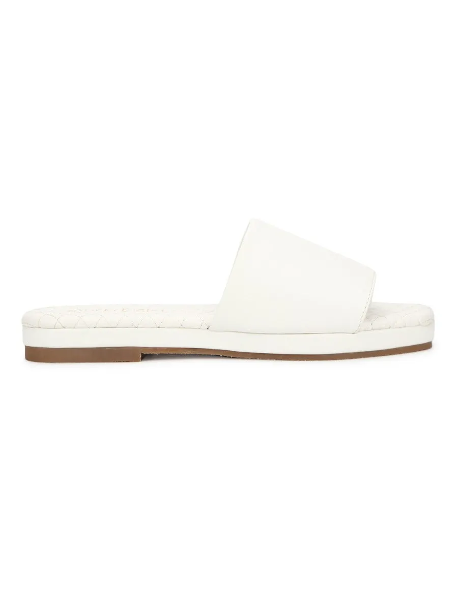 White PU Quilted Sole Slides