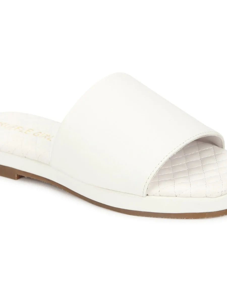 White PU Quilted Sole Slides