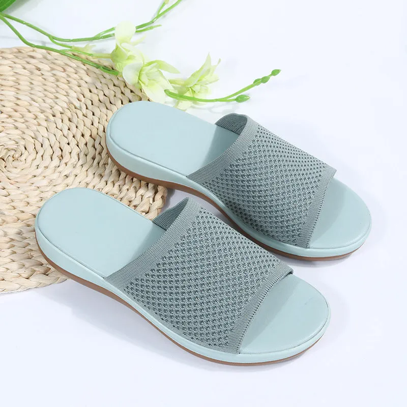 Women knit one strap peep toe slide beach sandals