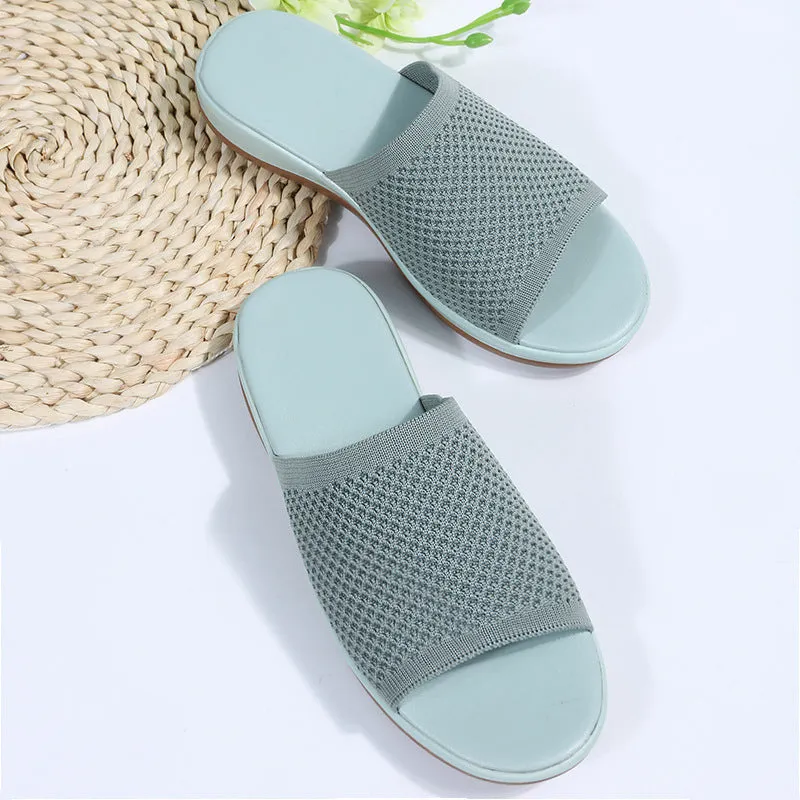 Women knit one strap peep toe slide beach sandals