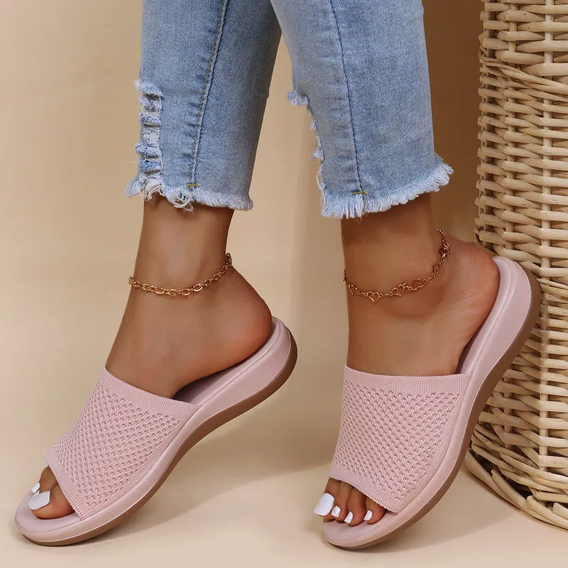 Women knit one strap peep toe slide beach sandals