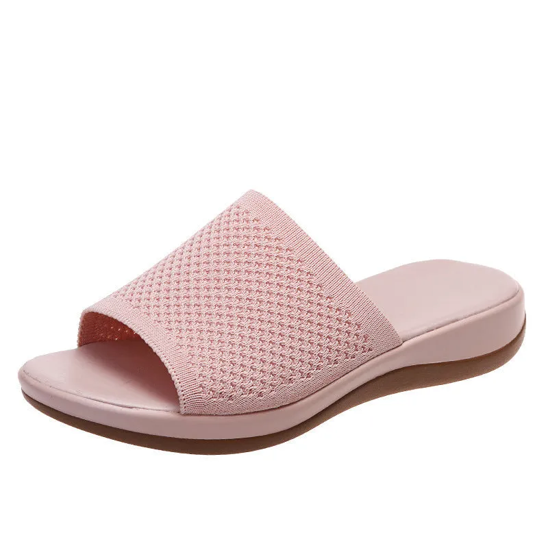 Women knit one strap peep toe slide beach sandals