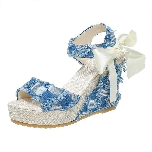 Women's Casual Denim Ribbon Wedge Sandals 50096583S