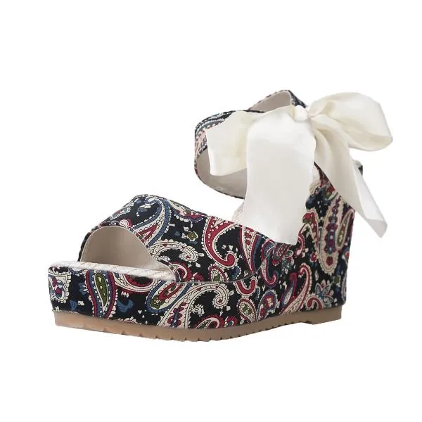 Women's Casual Ethnic Ribbon Wedge Sandals 14548067S