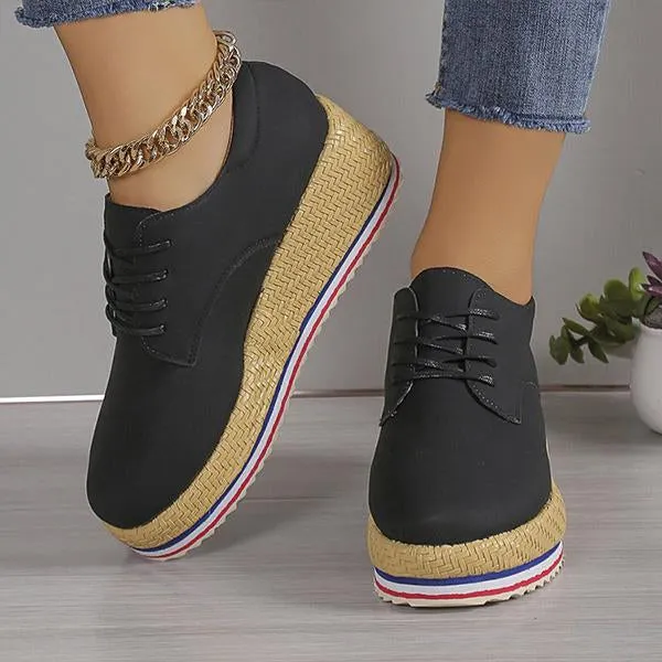 Women's Casual Simple Lace-Up Wedge Platform Shoes 41786968S