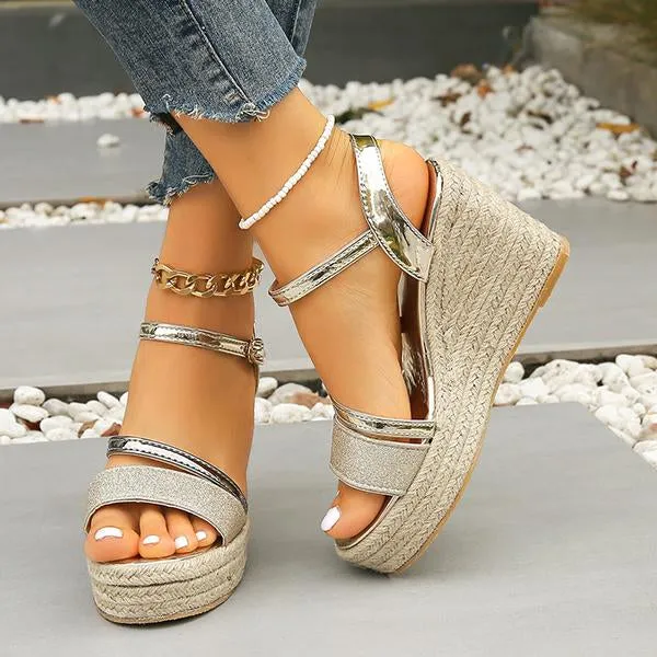 Women's Fashion Wedge Buckle Color Block Sandals 37915603S