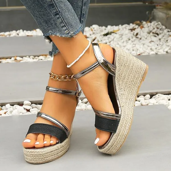 Women's Fashion Wedge Buckle Color Block Sandals 37915603S