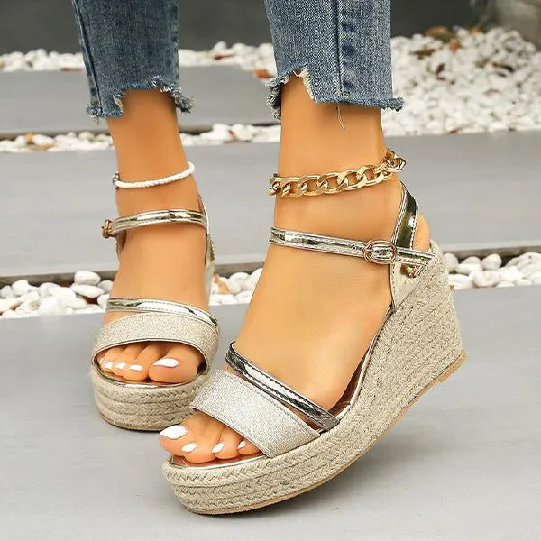 Women's Fashion Wedge Buckle Color Block Sandals 37915603S