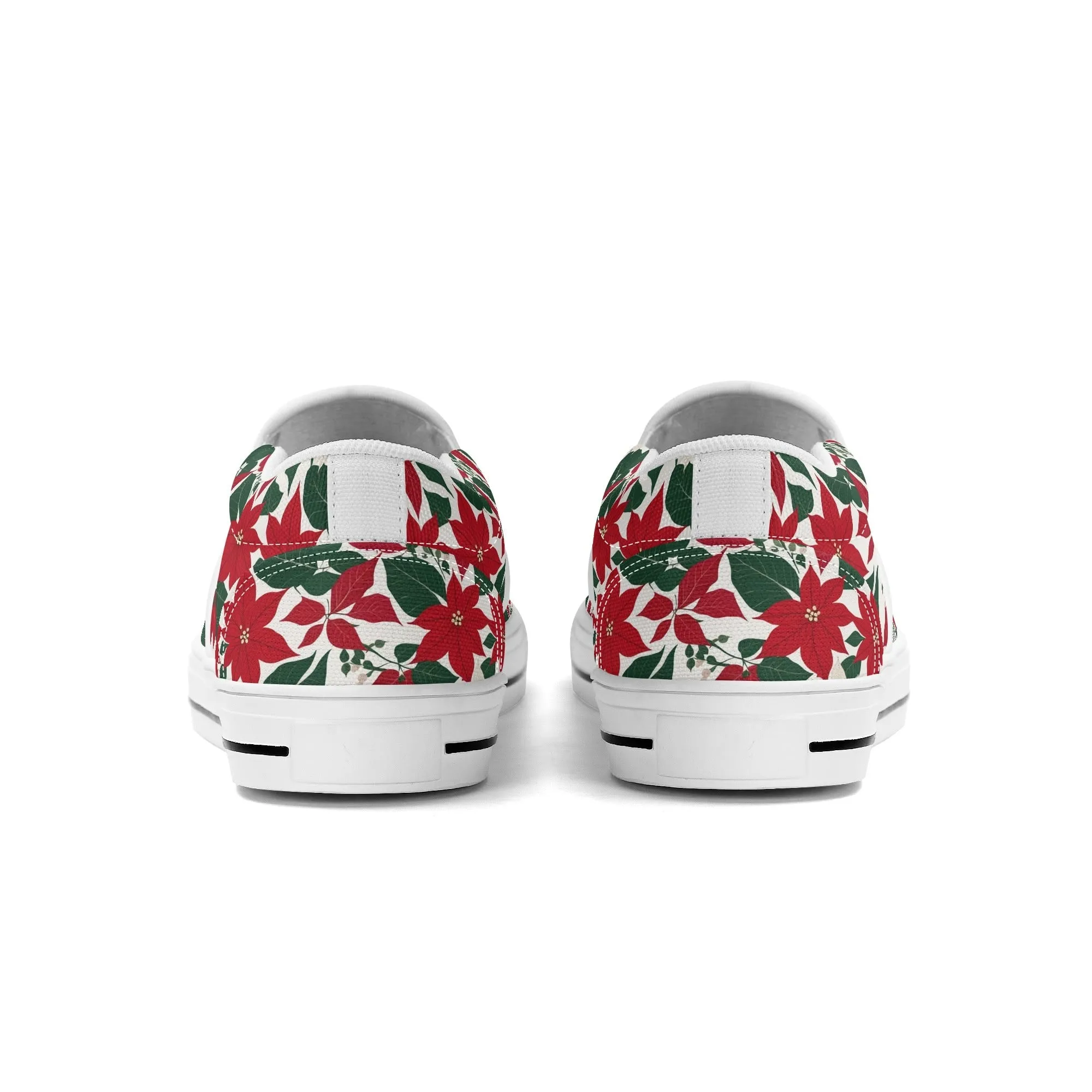 Womens Red and White Poinsettia Flower Rubber Slip On Shoes